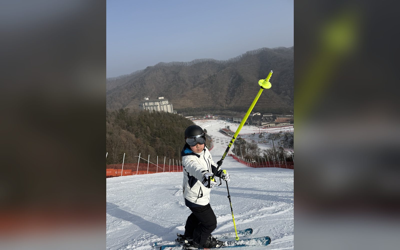 폴을 높이 든 아이